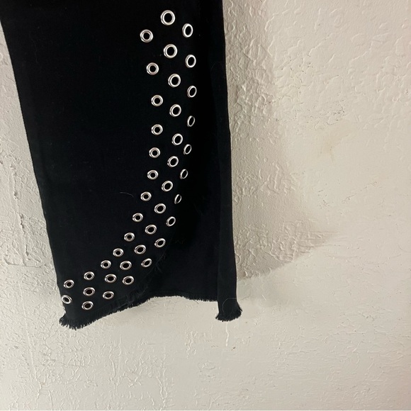 Misa The Super Star Cropped Split Hem Grommet Flare Jeans in Black - Picture 6 of 10